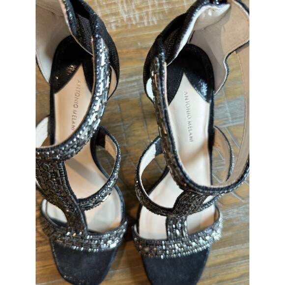 Antonio Melani 3.5" High Heel 8.5 Black Pump Rhinestone Embellished Formal Shoe - Picture 7 of 9